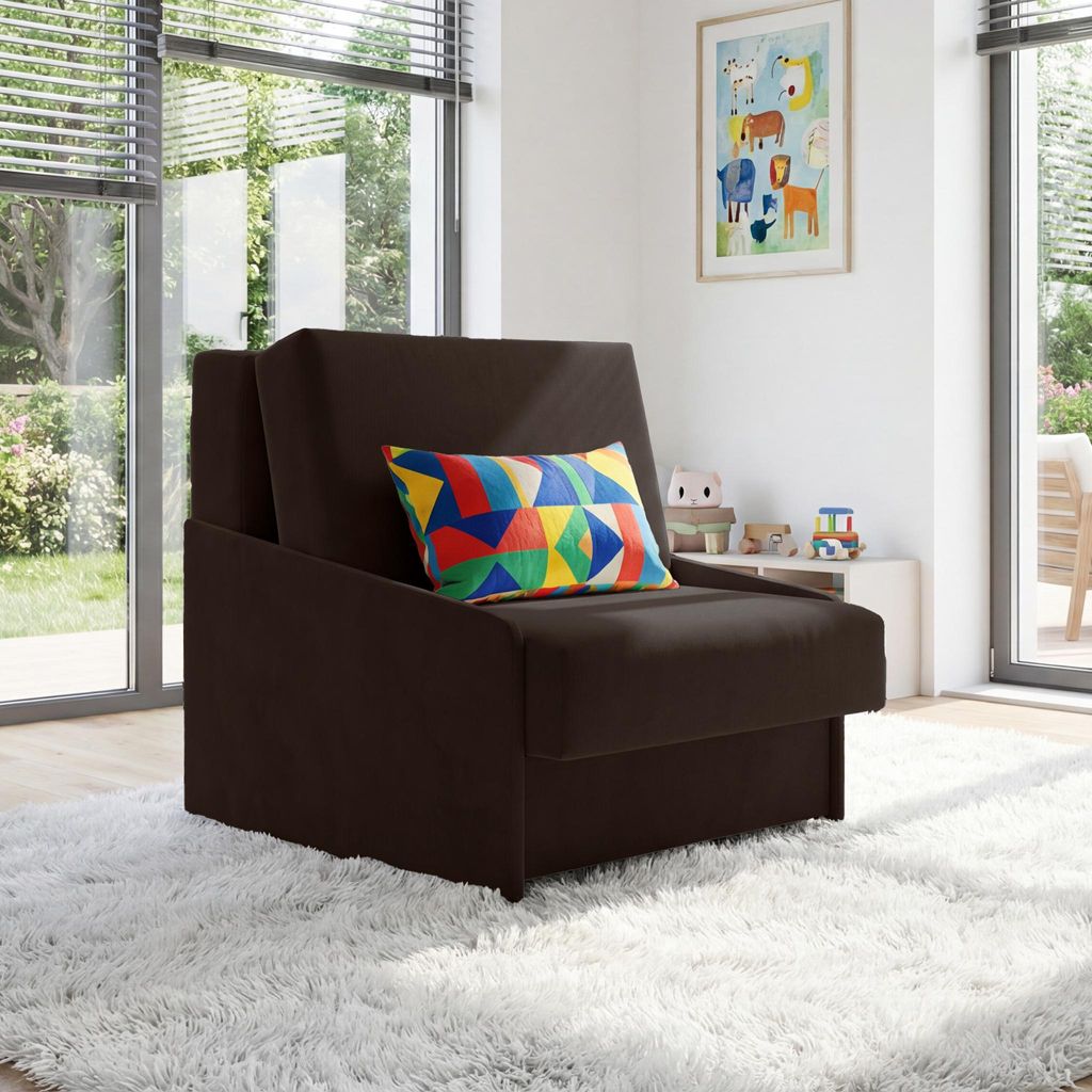 Schlafsessel ANIA mit Bettfunktion & Bettkasten, Liegefläche 80x190 cm, Einzelsessel ausziehbar, Samt Braun