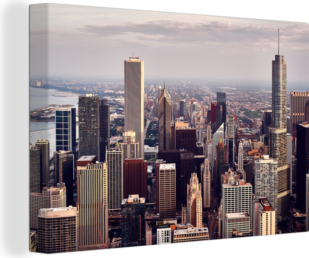 OneMillionCanvasses - Leinwandbilder - 140x90 cm, Chicago - Büro - Wasser, Wandbilder Kunstdruck Wanddekoration - Foto auf Leinwand - Gemälde a...