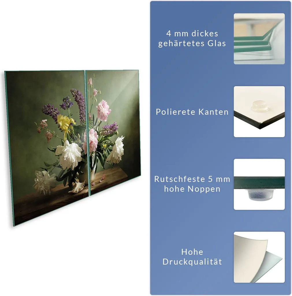Coprifornelli in Vetro 40x52cm 2 Pezzi Fantasia Floreale Verde - 8