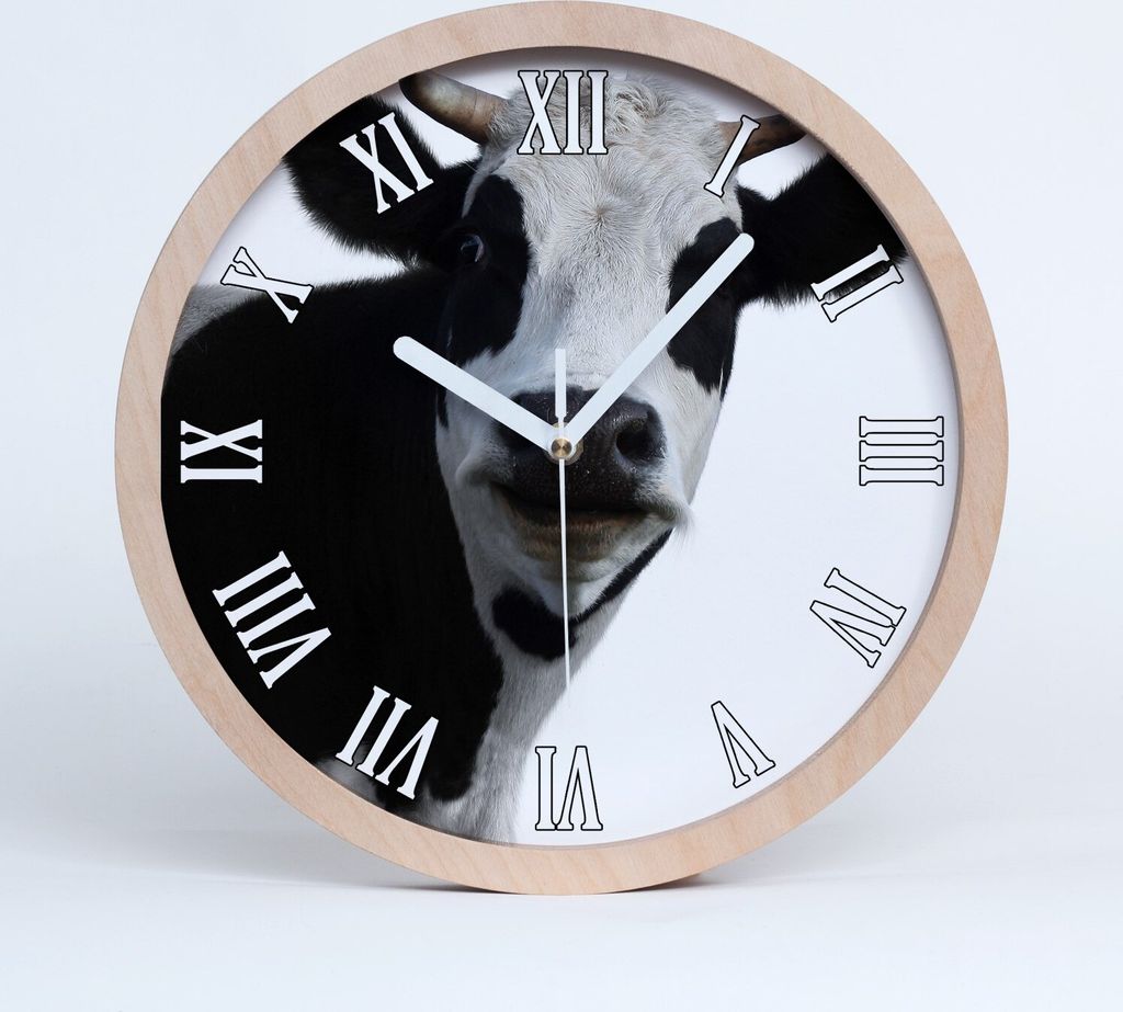 Holzuhr 25fi cm wanduhr - weiße Spitzen - parti-farbige Kuh
