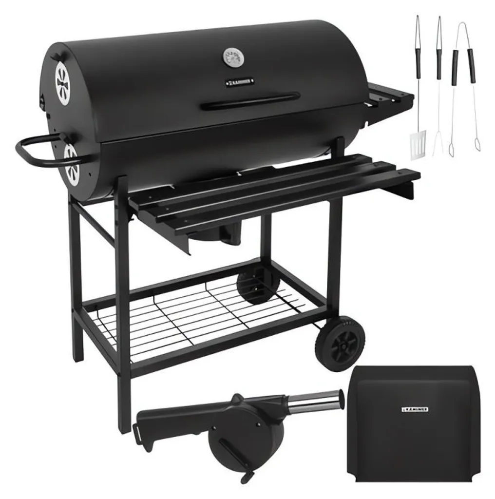 Barbecue à charbon avec thermomètre et couvercle pour cuisson maîtrisée