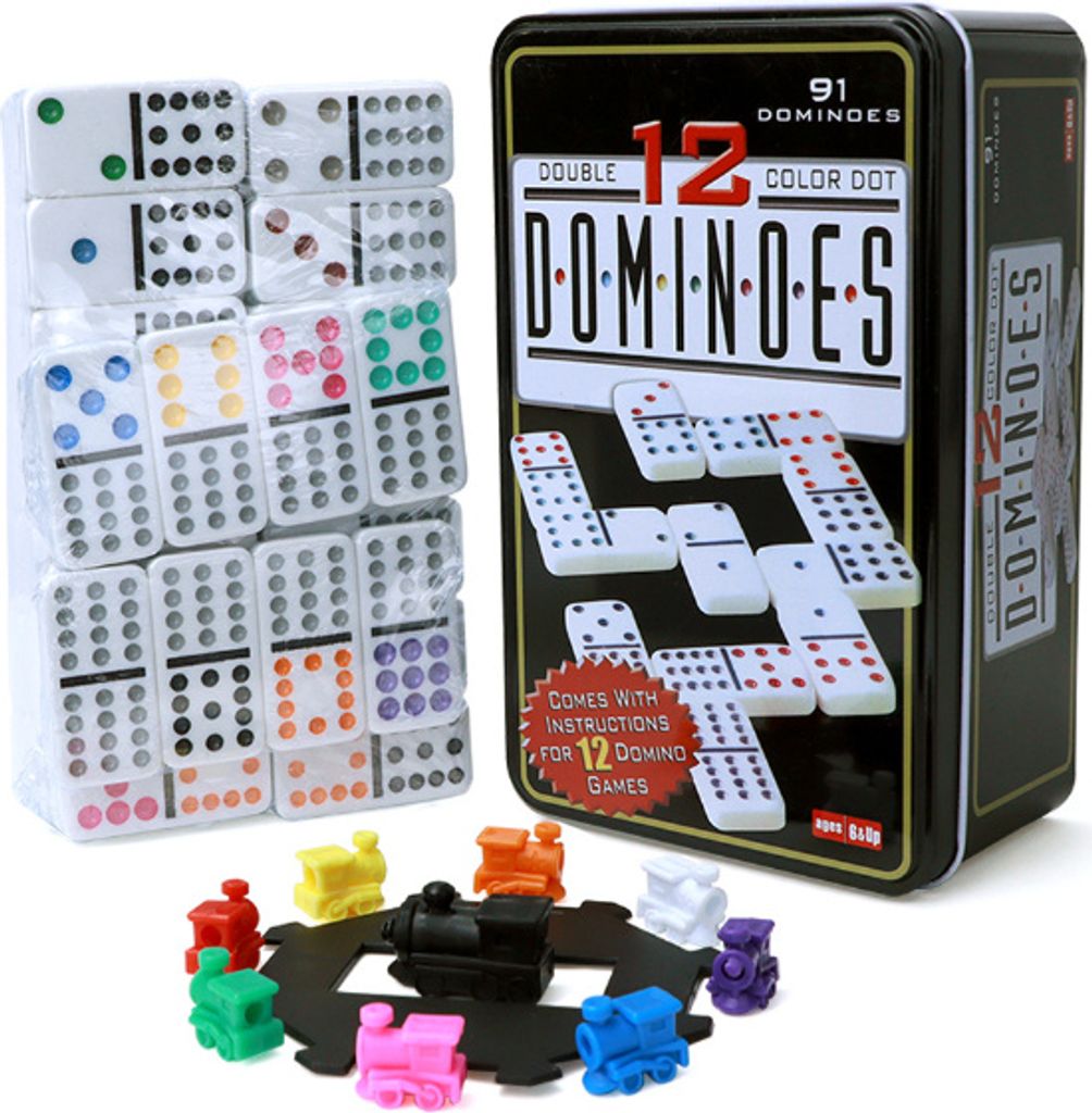 Mexikanisches Zug-Dominospiel, Domino-Set mit 91 Teilen in 12 Farben