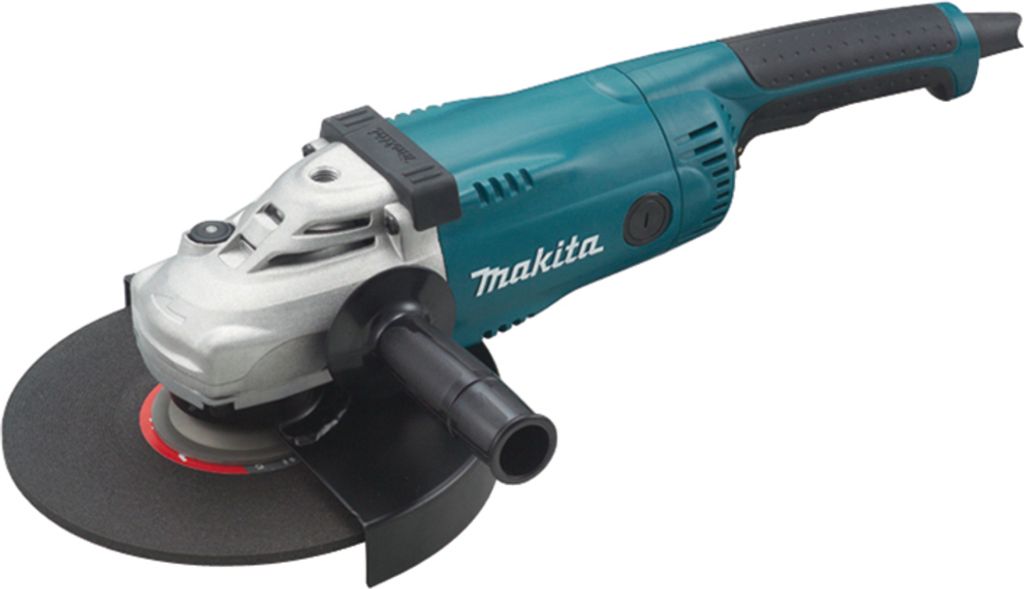 A Makita angle grinder is shown against a white background.