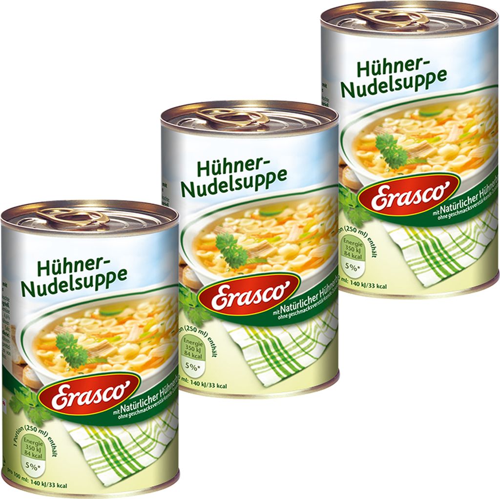 Erasco Hühner Nudelsuppe gutes Gemüse und Hühnerfleisch Produktbild 