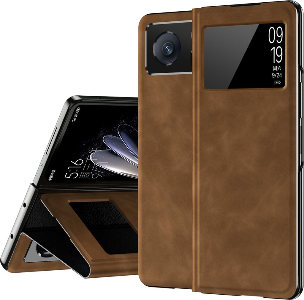 Xiaomi Mix Fold 2 Hülle, Schlank Flip Leder View-Fenster Schutzhülle mit Standfunktion für Xiaomi Mix Fold 2 Braun