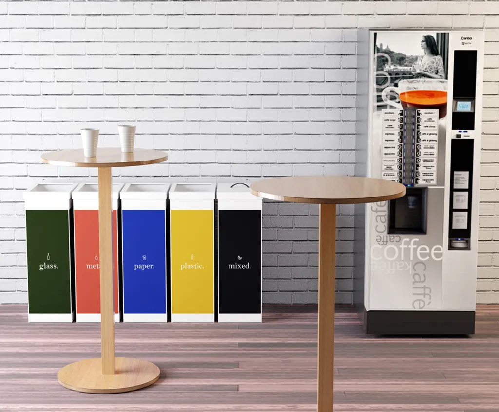 Table haute Woody PAPERFLOW hêtre, diamètre 600 mm pour bureau et café