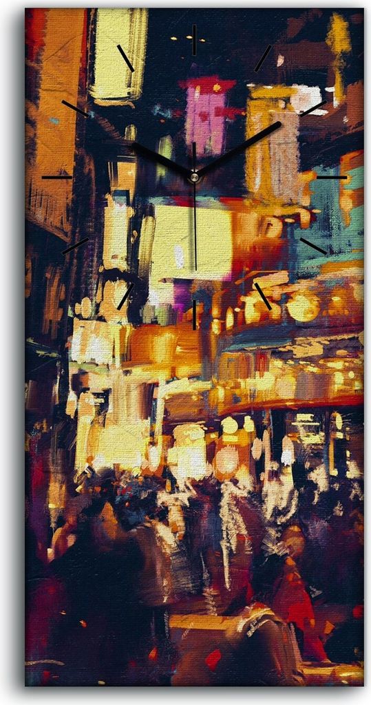 Wandbild Leinwand Bilder Wanduhr 30x60 Malerei Stadt Nachtlichter Kunst - schwarze Hände