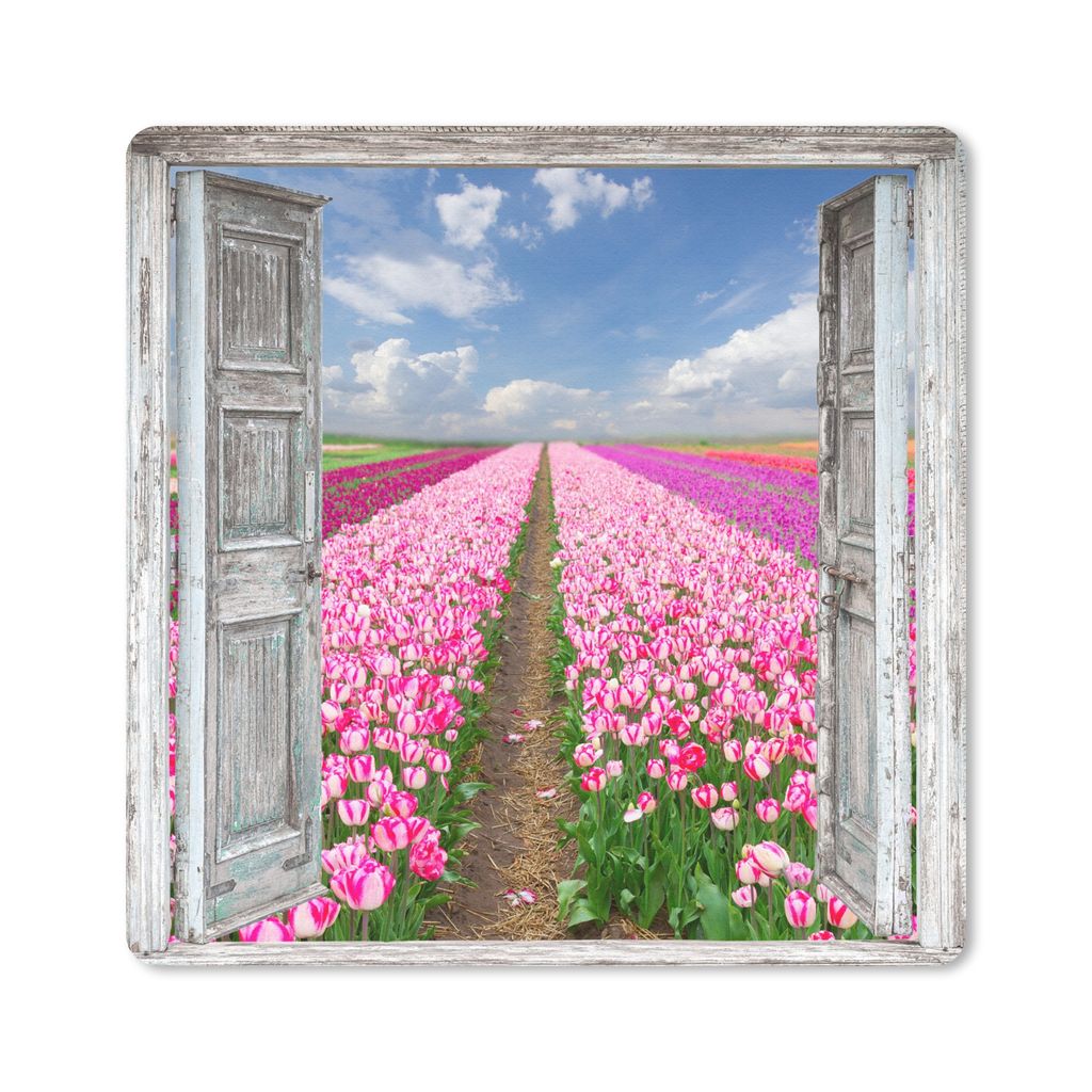 MuchoWow Mauspad Mousepad Blumen - Tulpen - Ansicht - Regenbogen 30x30 cm - Mousepads - Maus Mat - Pad - Mausunterlage - Gaming