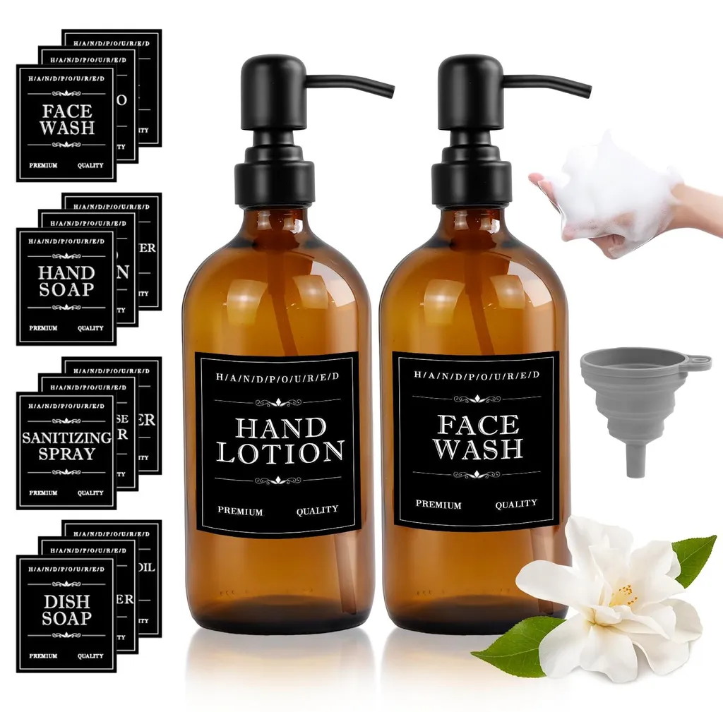 Distributeur de savon pour salle de bain et cuisine en verre marron x2