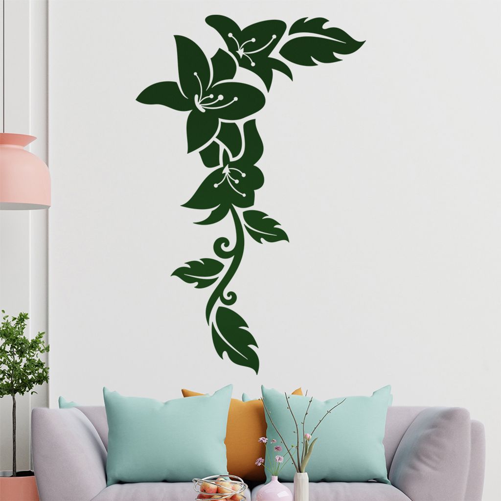 Blumen - Linien Wandtattoo in 6 Größen - Wandaufkleber Wall Sticker - Dekoration, Küche, Wohnzimmer, Schlafzimmer, Badezimmer
