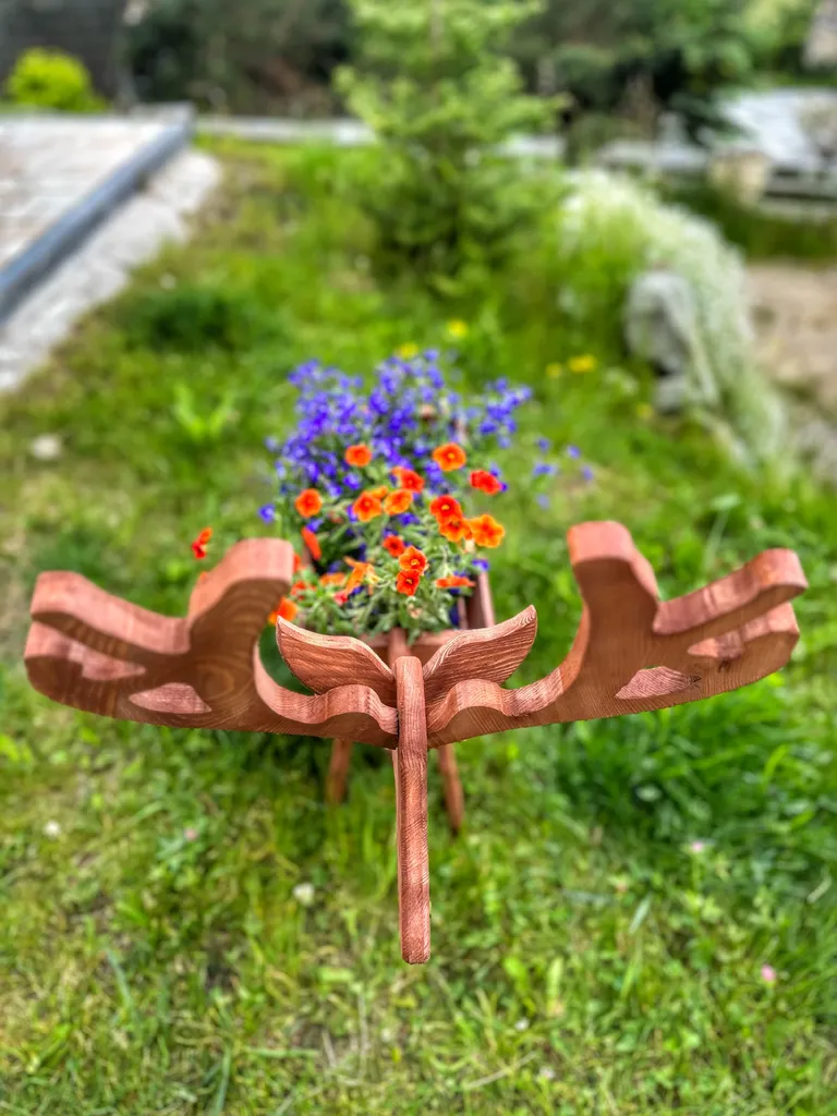Support de fleurs cerf bois marron - Jardinière sculptée design rustique - 5