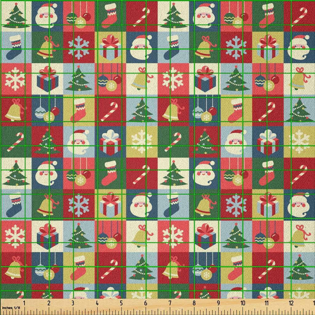 ABAKUHAUS Weihnachten Microfaser Stoff als Meterware , Weihnachtsthema-Weihnachtsmann-Überraschungs-Kasten-Kegel Jingle Bell-Baum-Verzierungen in ...