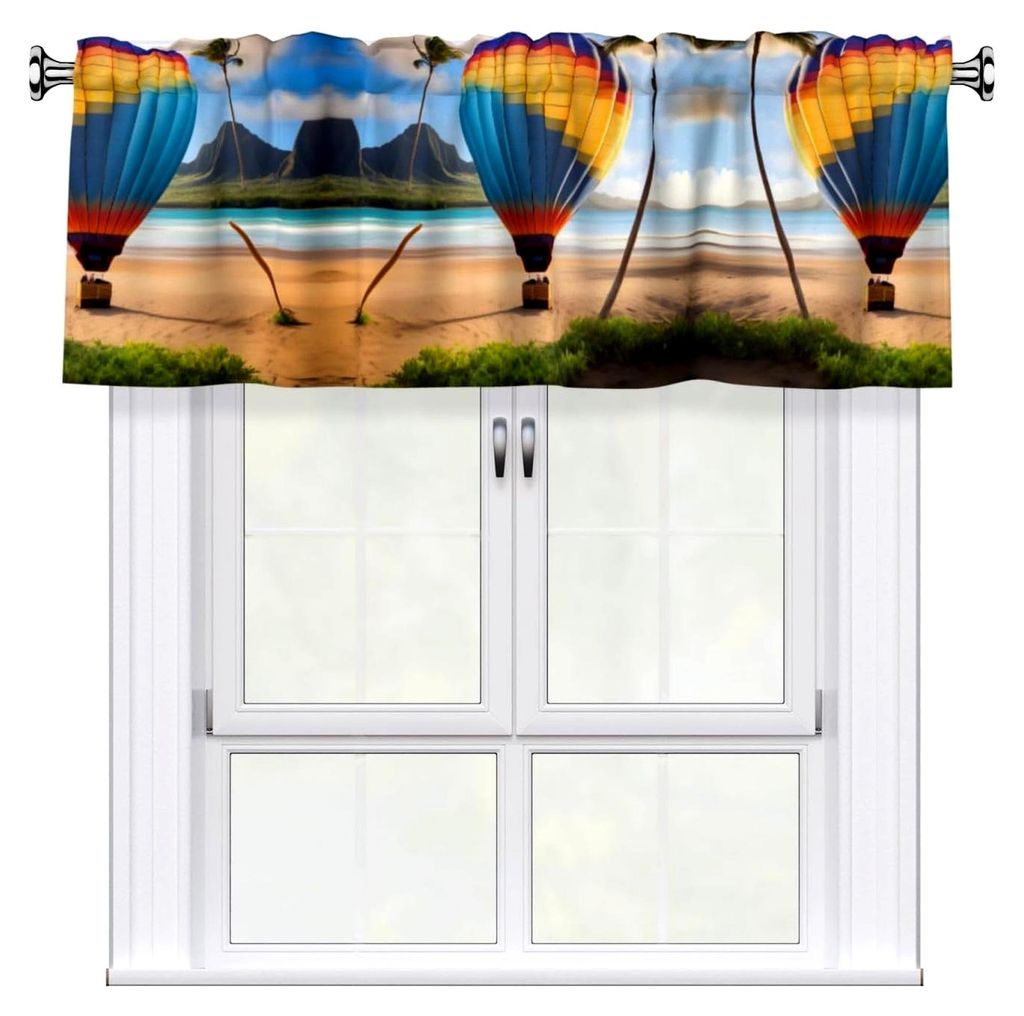 Hawaii Heißluftballon-Druck, kurze Jalousien, Volant, Kurzrollo, geeignet für Küche, Wohnzimmer, Schlafzimmer und mehr