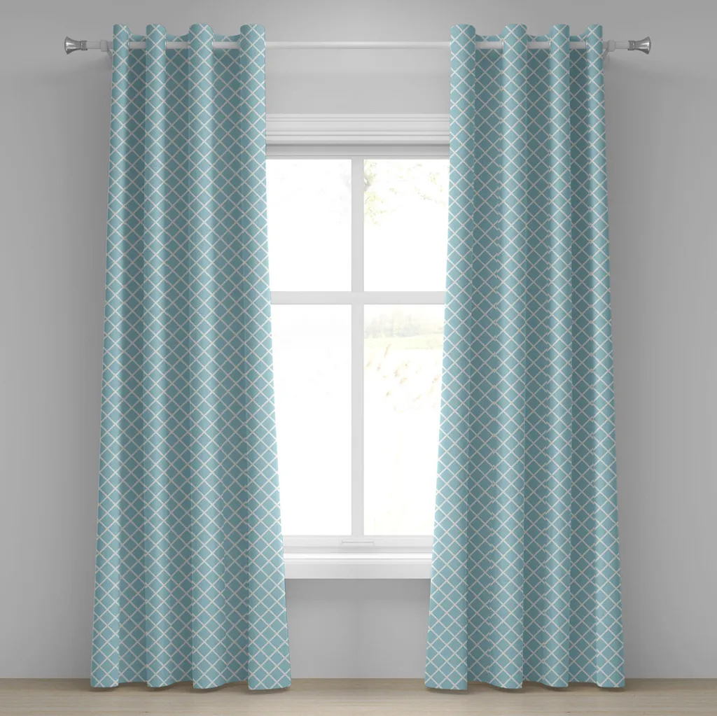Rideau pour salon design motif carreaux pastel bleu, 2 panneaux 280x245
