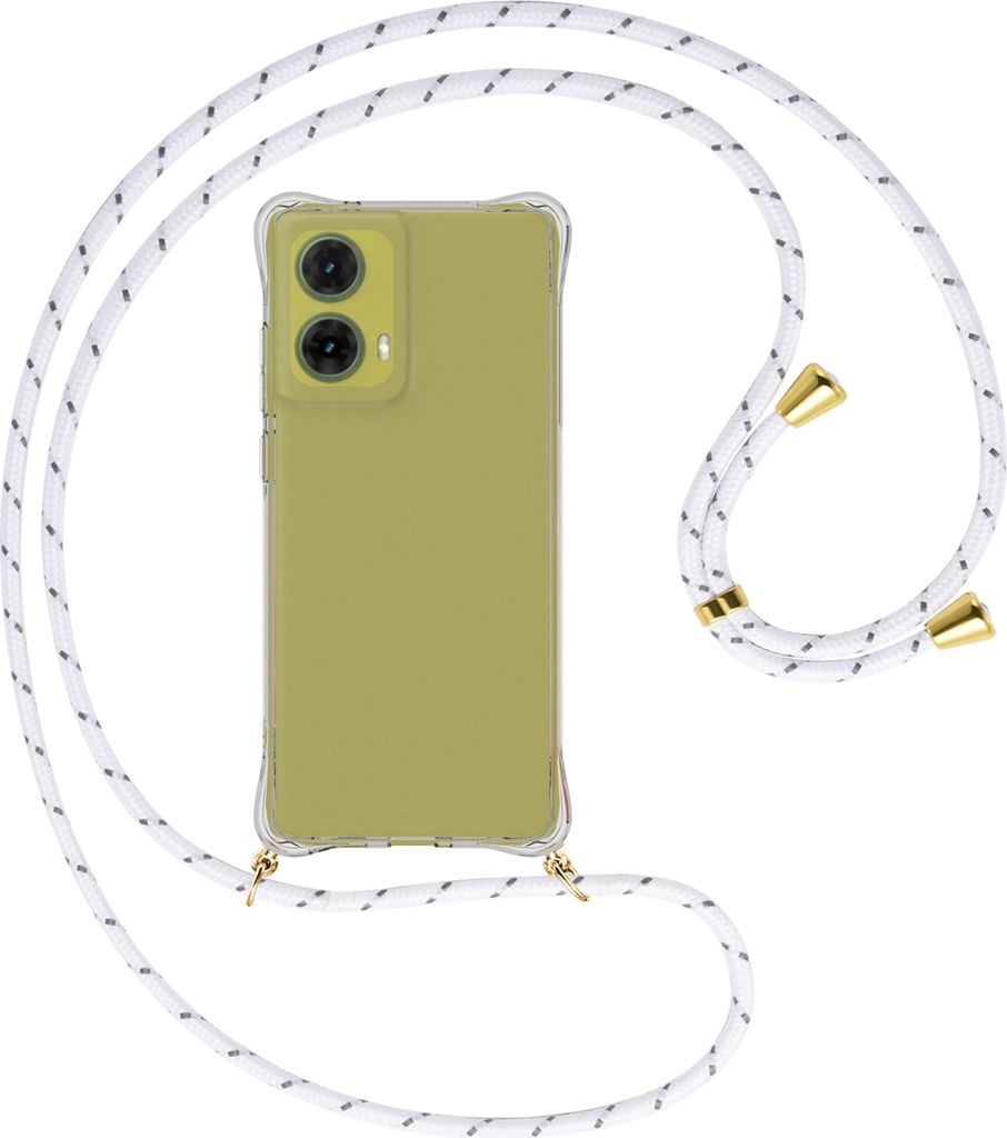 Handykette Backcover-Schutzhülle mit Band (Metall goldfarben) für Motorola Moto G85 5G - weiß/grau