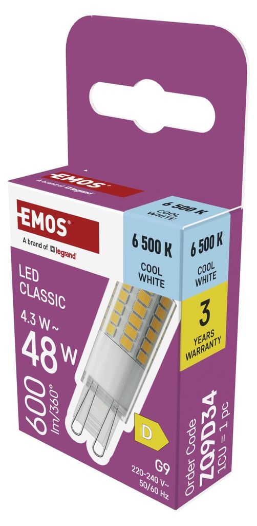 Lampadina LED EMOS G9 CLASSIC 4,3 W, sostituisce una Immagine del prodotto 