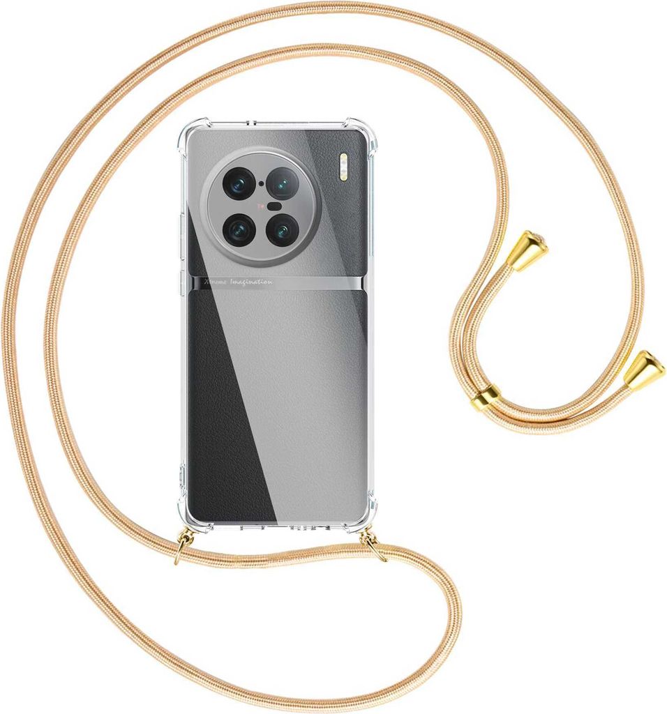 Handykette Backcover-Schutzhülle mit Band (Metall goldfarben) für vivo X90 Pro Plus (V2227A, 6.78'') - Goldkordel