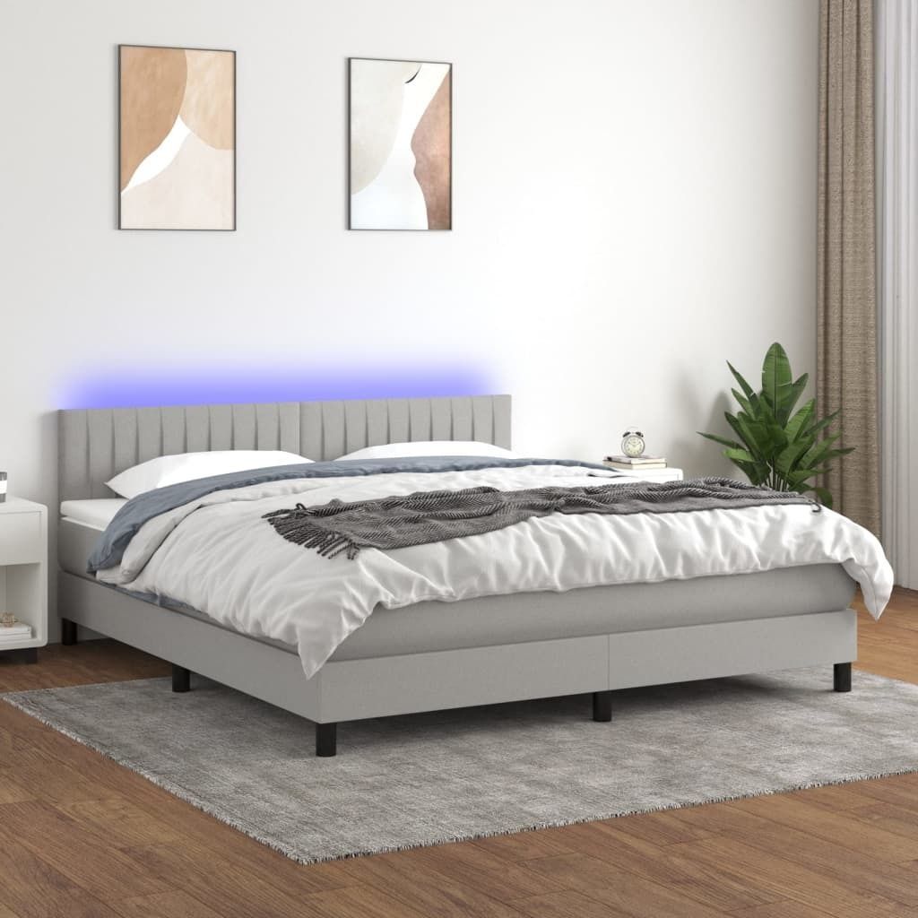 The Living Store Boxspringbett mit Matratze & LED Hellgrau 180x200 cm Stoff