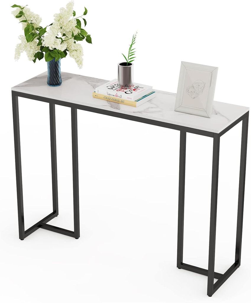 FATIVO Konsolentisch Weiß Marmor Eingangstisch, Sofatisch Skandinavisch Dekotisch Aufbewahrungstisch Flurtisch für Wohnzimmer 100×30×79cm