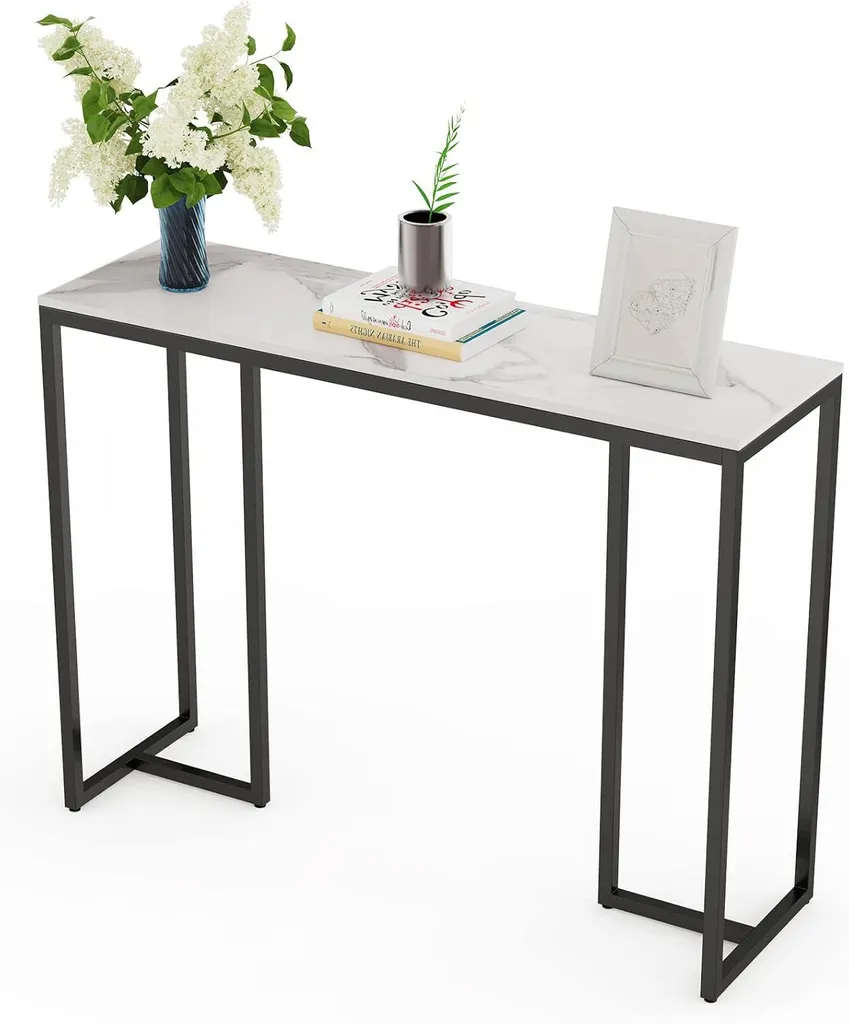 FATIVO Console blanche en marbre 100x30x79 cm pour entrée élégante