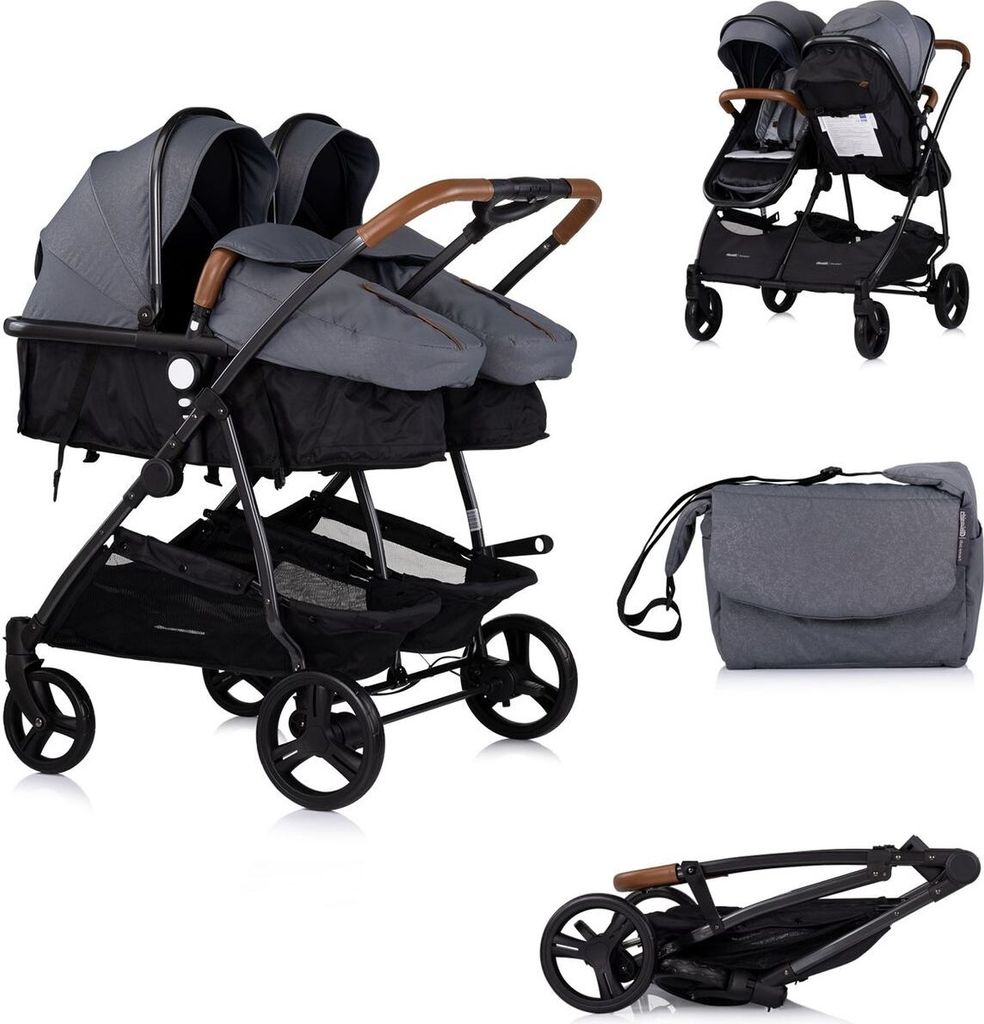 CHIPOLINO Kinderwagen fü r Zwillinge, Kinder mit ungleichen Sternen - combinovan Duo Smart Cloud