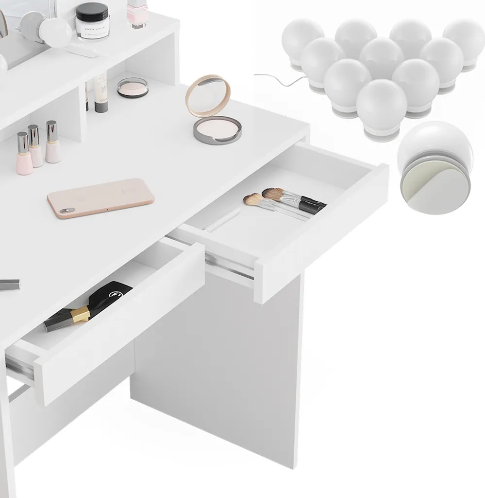 Coiffeuse pour Petite Chambre Vicco Ania 80cm avec Miroir LED Blanc - 6
