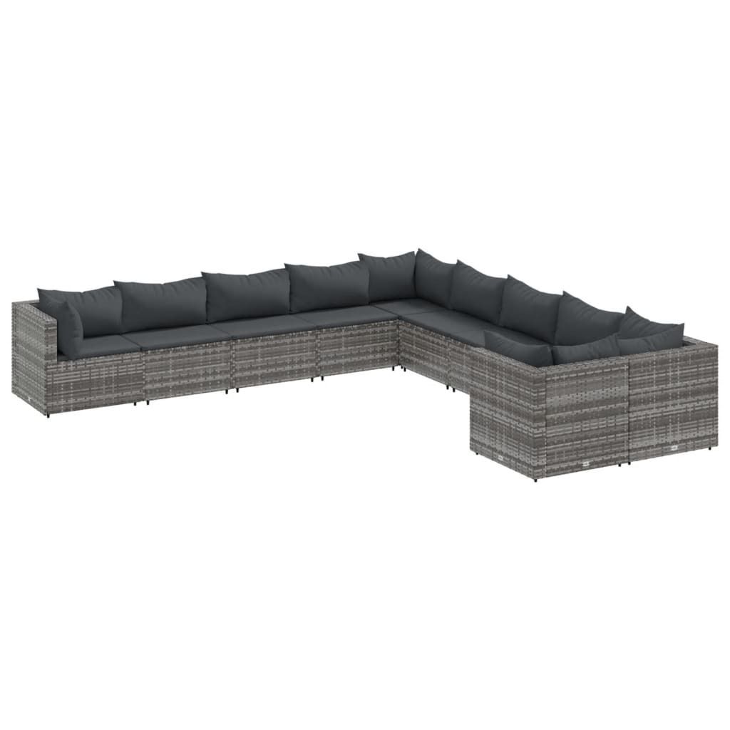 vidaXL 10-tlg. Garten-Sofagarnitur mit Kissen Grau Poly Rattan