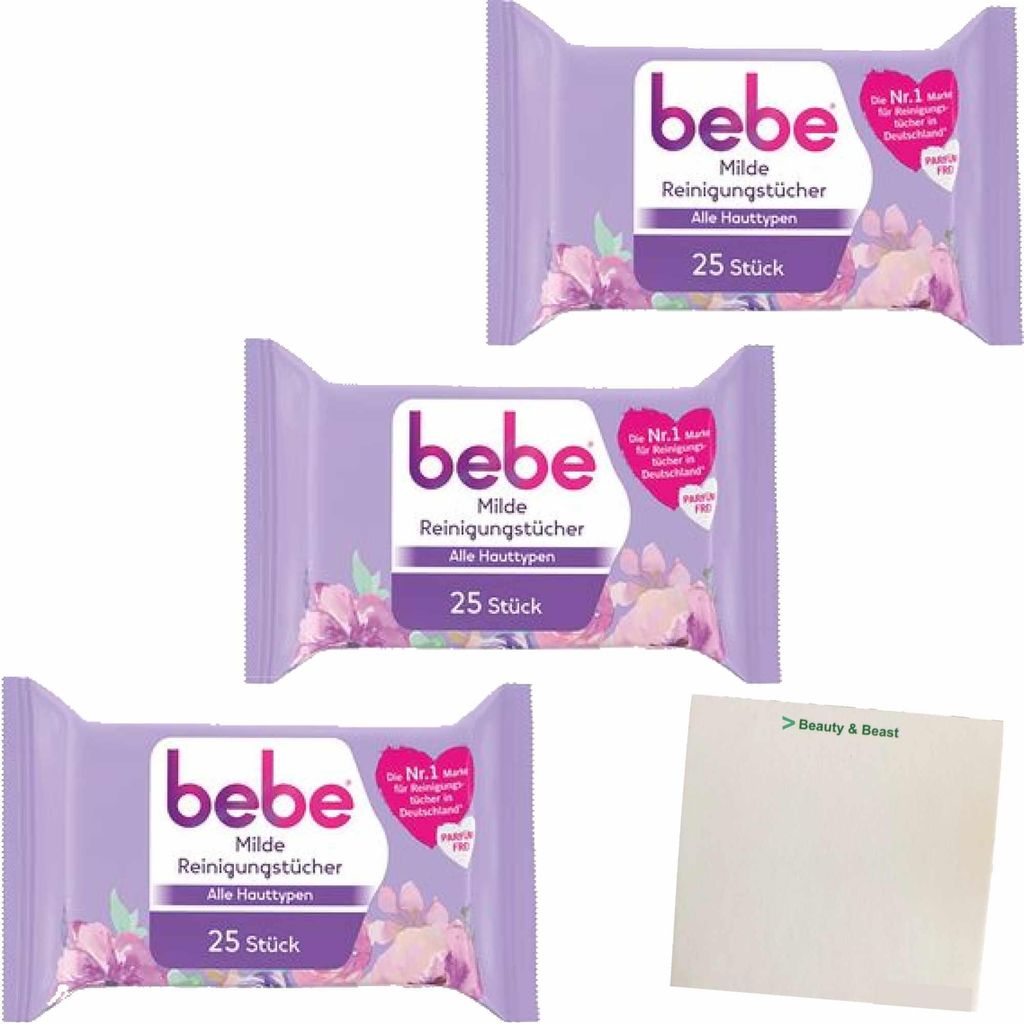 bebe milde Reinigungstücher Alle Hauttypen 75Stk 3er Pack (3x500g Packung) + usy Block