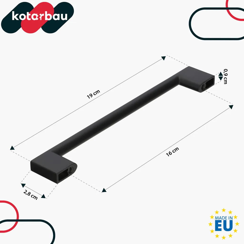 KOTARBAU® Set di 10 maniglie per mobili 190 mm maniglie per mobili ZnAl maniglie per armadi da cucina maniglie per cassetti maniglie per mobili nere maniglie per armadi da cucina maniglie per ante di armadi maniglia per barre di mobili - 3