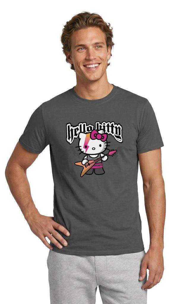 Spreadshirt Hello Kitty E-Gitarre Rock Style Männer T-Shirt, M, Anthrazit