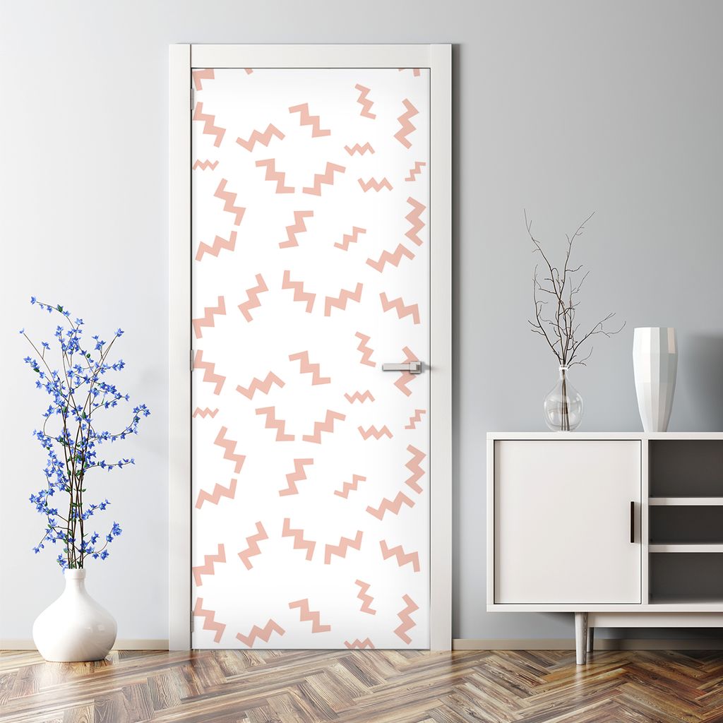 Dekorative Türtapete selbstklebend Klebefolie Türposter Türaufkleber Retro Zickzack Rosa 77 x 200 cm