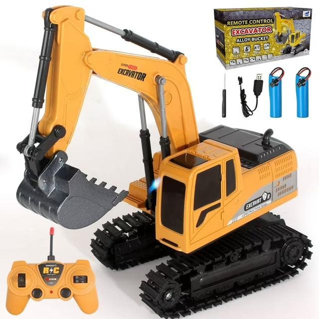 Ferngesteuerter Kinder Bagger ab 3 Jahre, 2,4 GHz RC Spielzeug mit Licht & Sound, 2 Akkus bis 60 Min Spielzeit, Baustellenfahrzeug Geschenk für Ju...