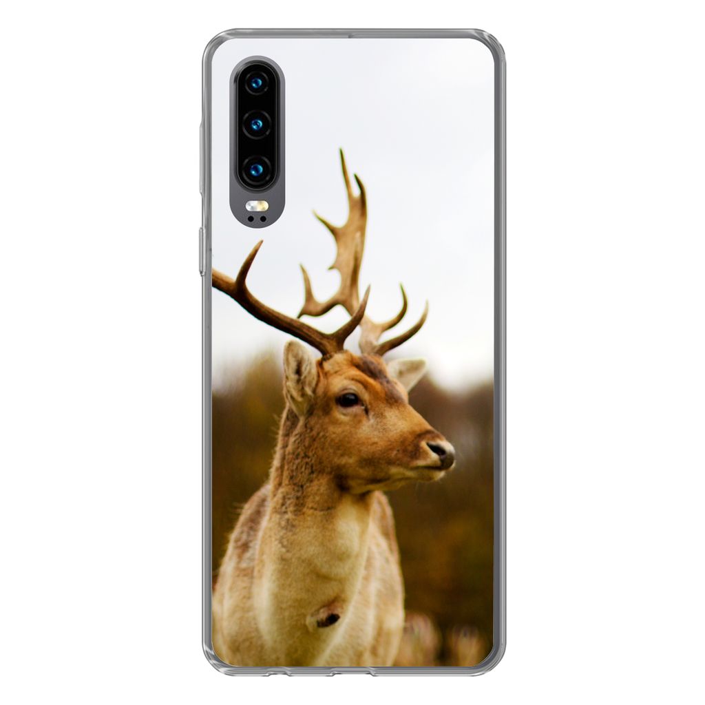 MuchoWow Handyhülle Schutzhülle Hülle für Huawei P30 Damhirsch - Wald - Herde - Tiere - Natur Silikon Softcase Handy Hülle - Kartenbesitzer