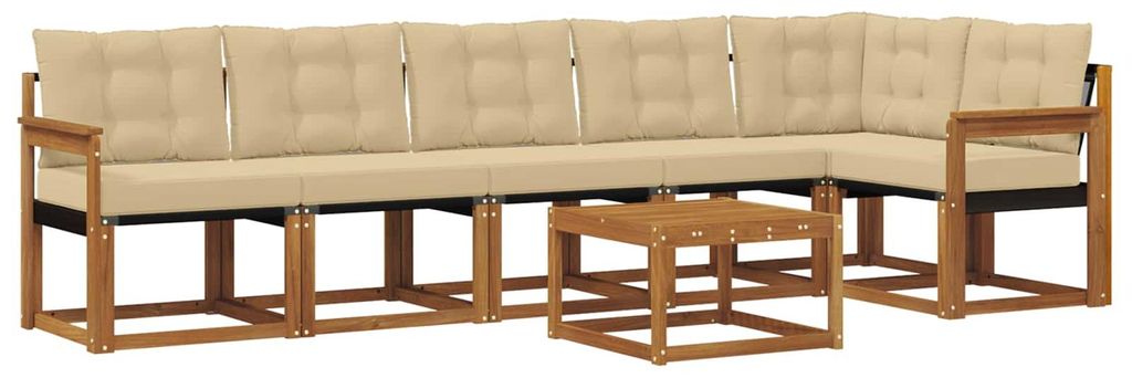 vidaXL Outdoor-Sofagarnitur mit Kissen 7 pcs Natur und Beige