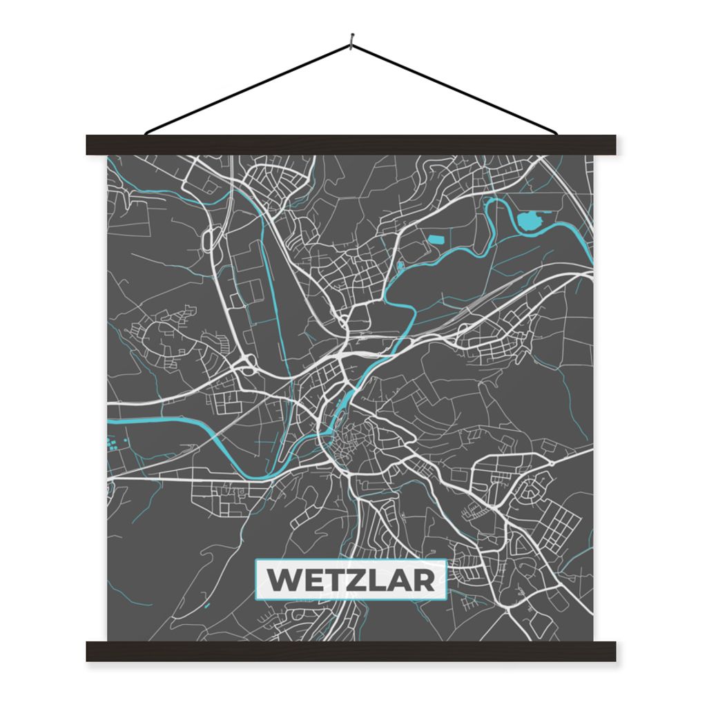 MuchoWow Textilposter Wetzlar - Stadtplan - Blau - Karte - Deutschland 40x40 cm mit schwarzem Rahmen - Fotos