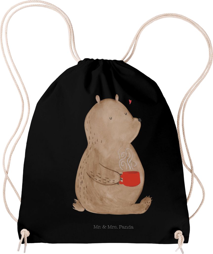 Mr. & Mrs. Panda Beutel Bär Kaffee - Schwarz - Geschenk, Motivation, sporttasche klein, Sportbeutel, Coffee, Guten Morgen, wander rucksack, Teddy,...