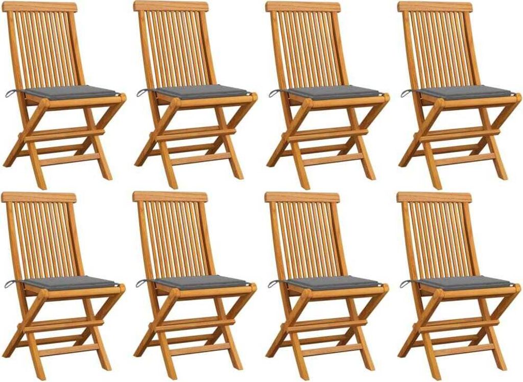 The Living Store Gartenstühle mit Grauen Kissen 8 Stk. Massivholz Teak