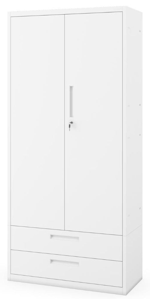 Metallschrank mit Doppel-Schublade MEGAN 195x90x40cm Weiß | Büroschrank Aktenschrank Stahlschrank Fachbodenschrank Werkstattschrank