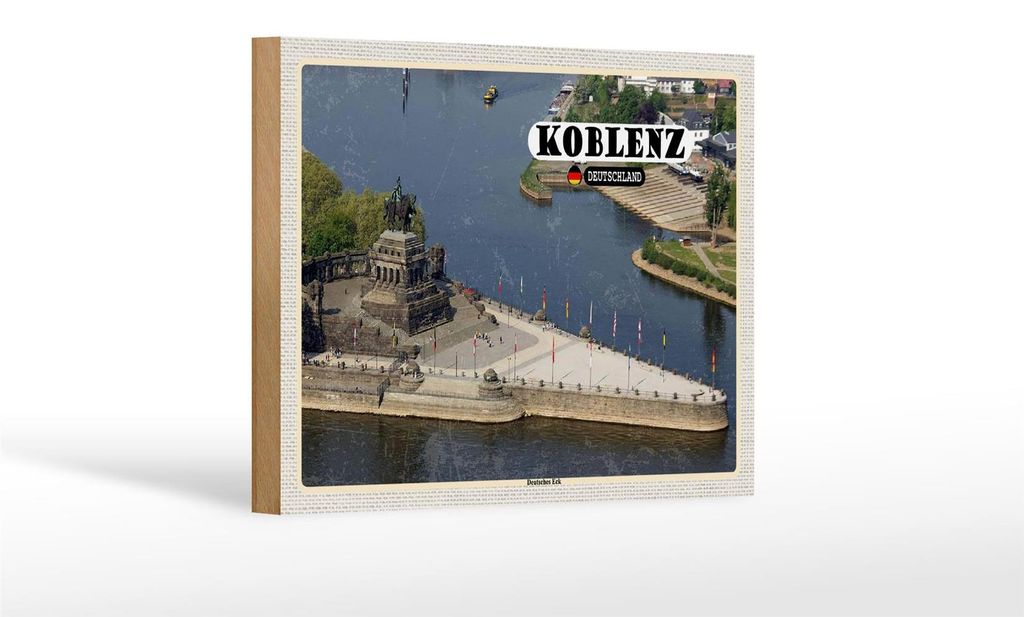 Holzschild Städte Koblenz Deutsches Eck Kurztrip 18x12 cm