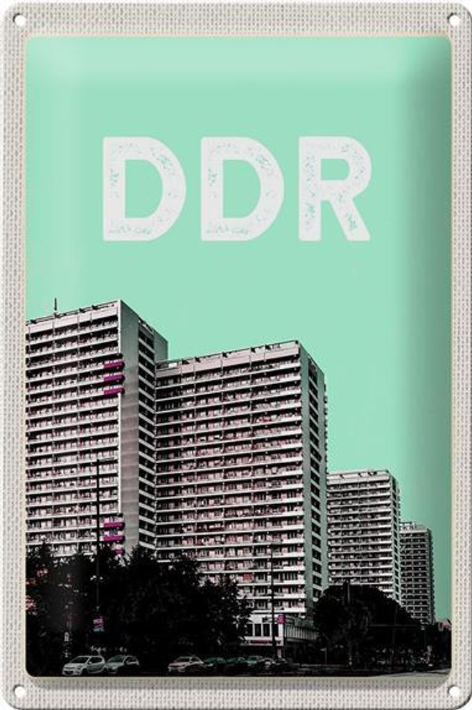 Blechschild Reise 20x30cm Deutschland DDR Zeit Hochhäuser Krieg