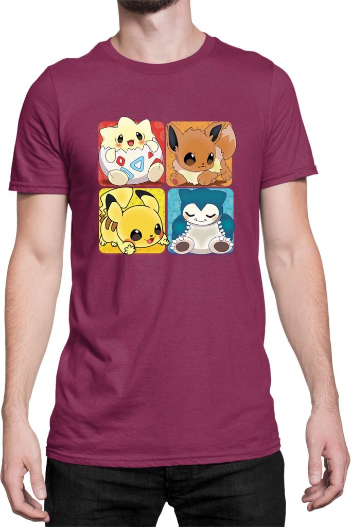 Herren T-Shirt Japan Manga Anime Comics Pokemon 017, Man S / Burgundy