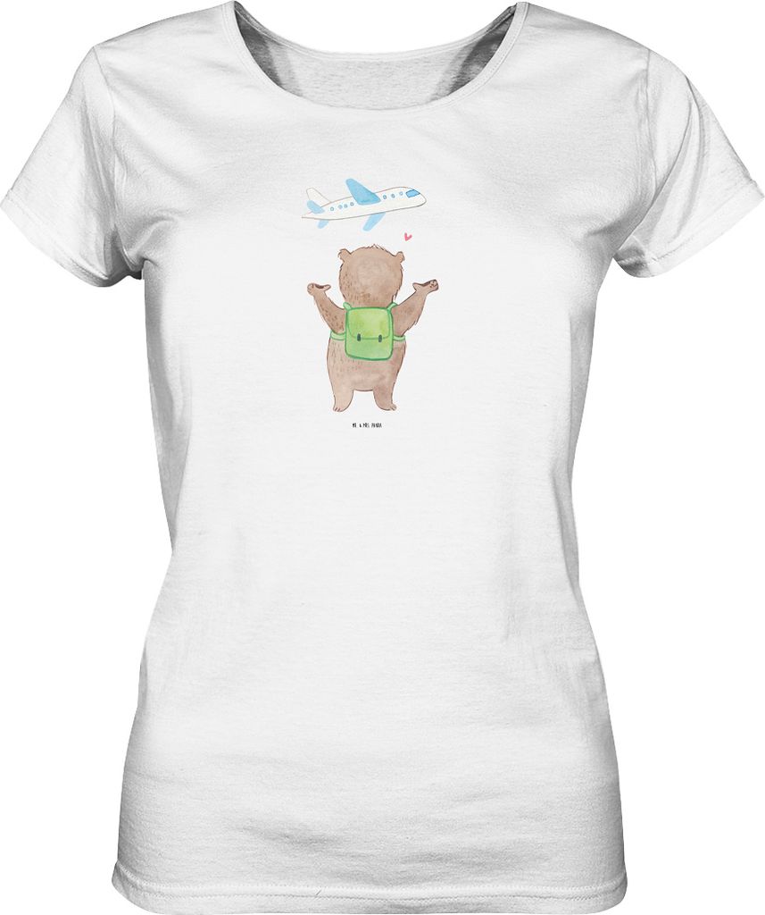 Mr. & Mrs. Panda Kurzarmshirt Damen Bär Flugzeug Größe M - Weiß - Geschenk, für Freundin, Valentinstag, shirt, Oberteil, Freund, Hochzeitstag,...