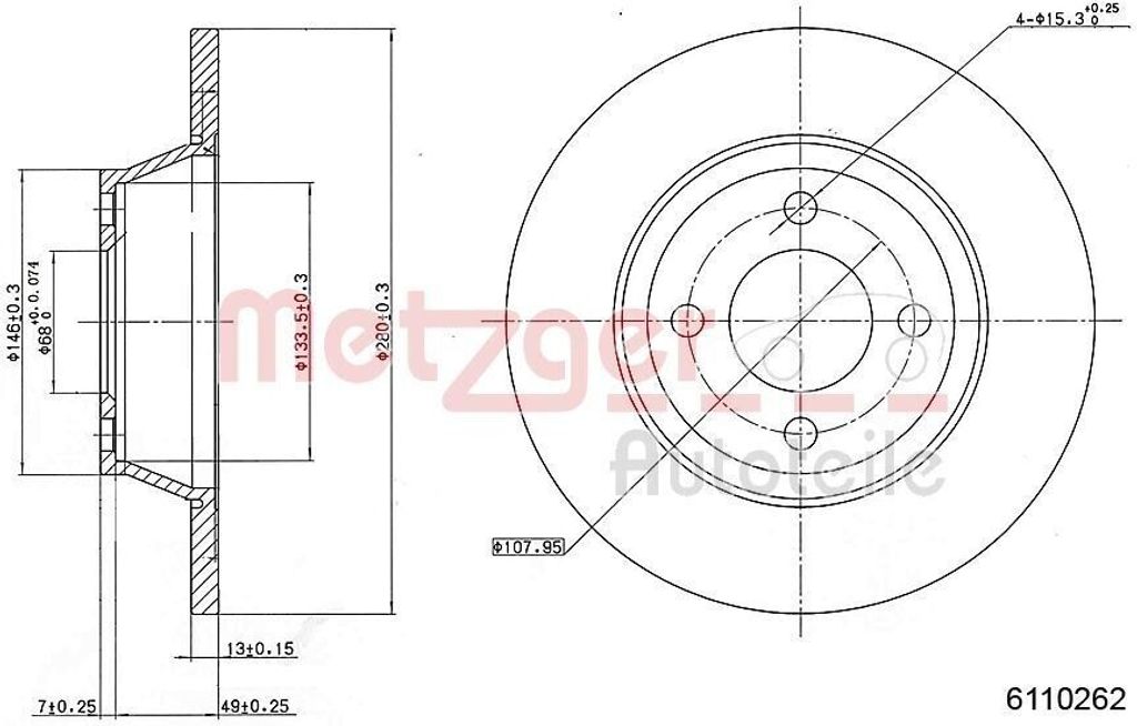 2x METZGER Bremsscheibe 6110262 vorne für AUDI 80 Limousine (8C2 B4) 56 2mm