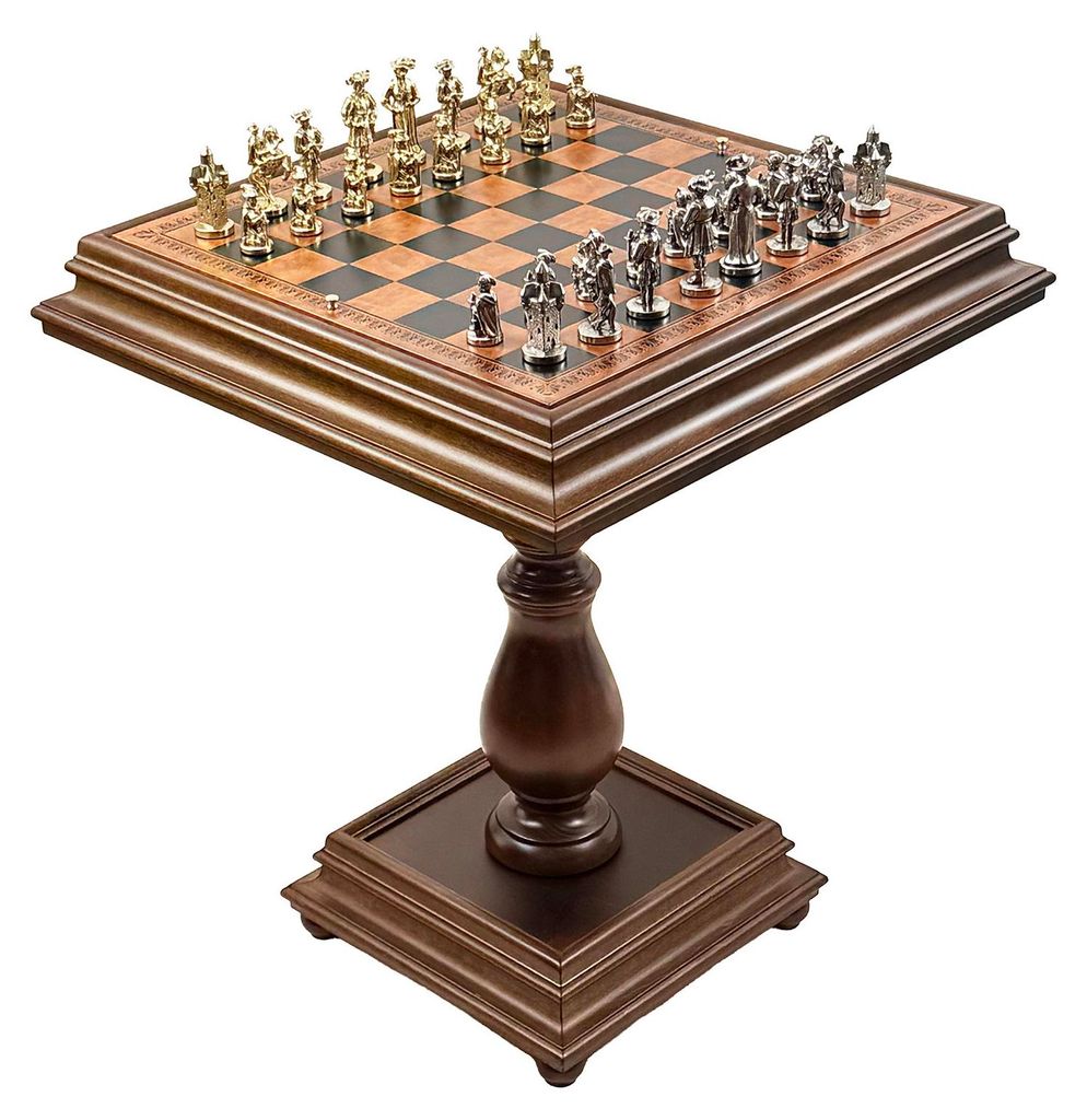 Exklusiver Italfama Schachtisch (66 cm) + Lendsknecht Metallfiguren + Dame