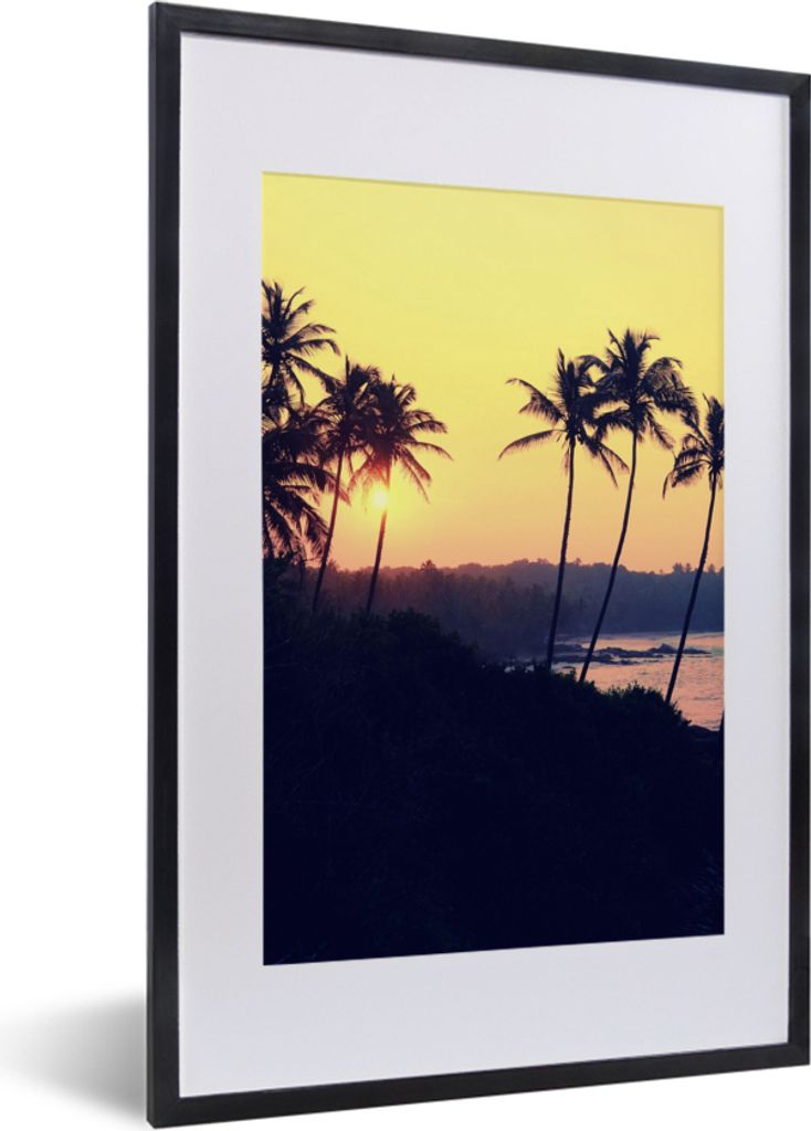 MuchoWow Gerahmtes Poster Meer - Palme - Abend - Landschaft 40x60 cm - Poster mit Schwarzem Bilderrahmen Wandposter Rahmen Foto Bilder - Poster i...