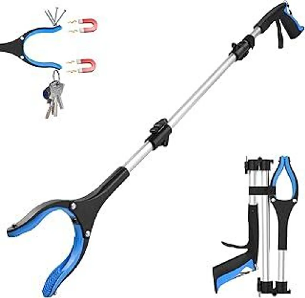 Pinza di 91 cm per anziani - Pinza pieghevole con impugnatura robusta e testa girevole a 360°, pinza ergonomica per anziani, robusta pinza per rifiuti per le attività quotidiane, blu