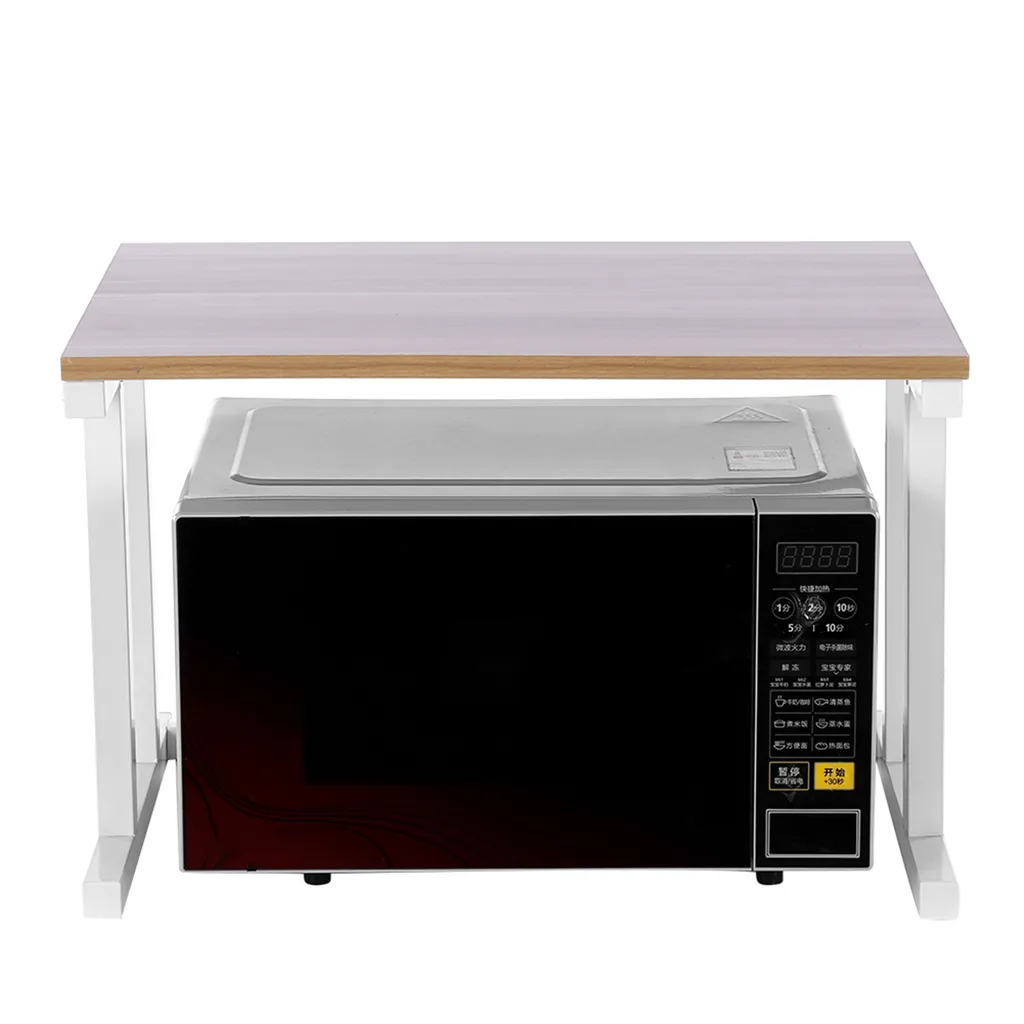 Étagère Micro-ondes en Bois Blanc - Support de Cuisine à 2 Niveaux 54cm - 5