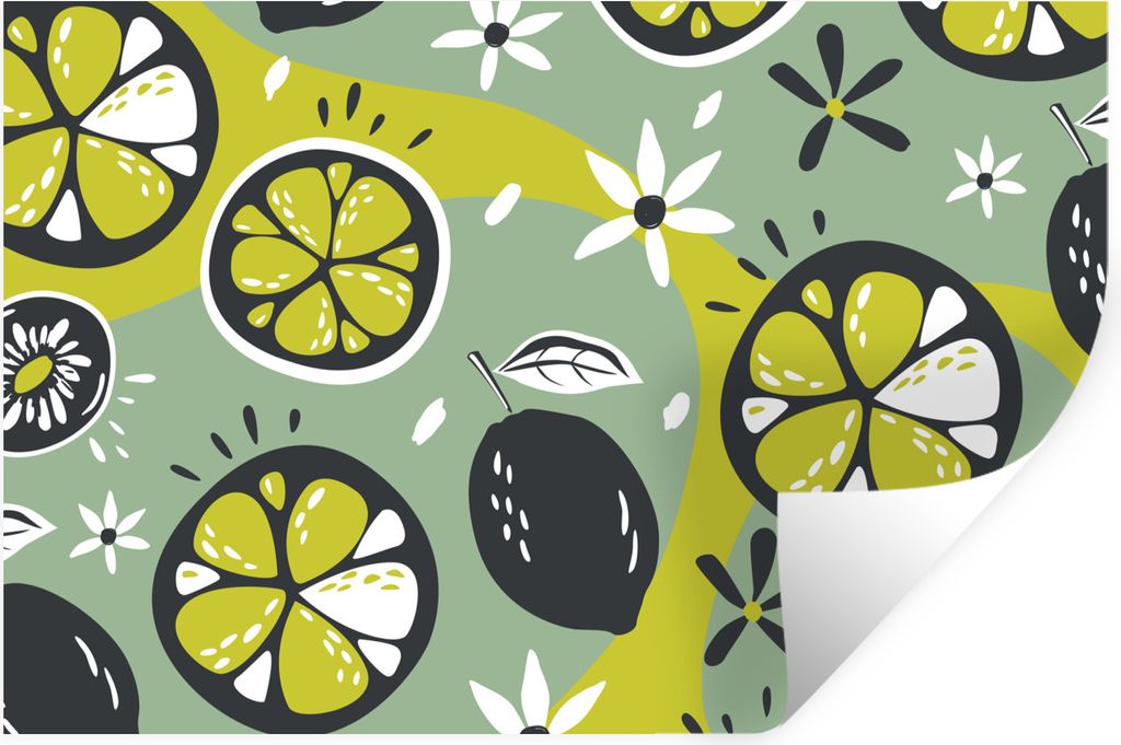 MuchoWow Wandtattoo Wandsticker Wandaufkleber Sommer - Blumen - Obst 60x40 cm Selbstklebend und Repositionierbar - Wierderverwendbar - Selbstklebend