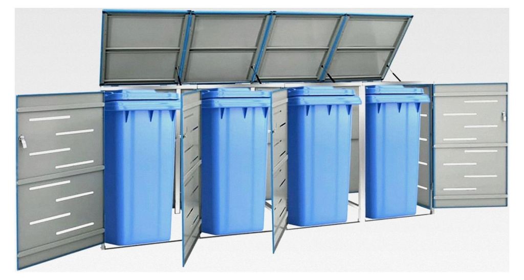 Mülltonnenbox für 4 Tonnen 276,5 x 77,5 x 112,5 cm Edelstahl, Abfalltonnenhaus für Großfamilien, Gastronomiebetriebe, Campingplätze, Wohnanlagen