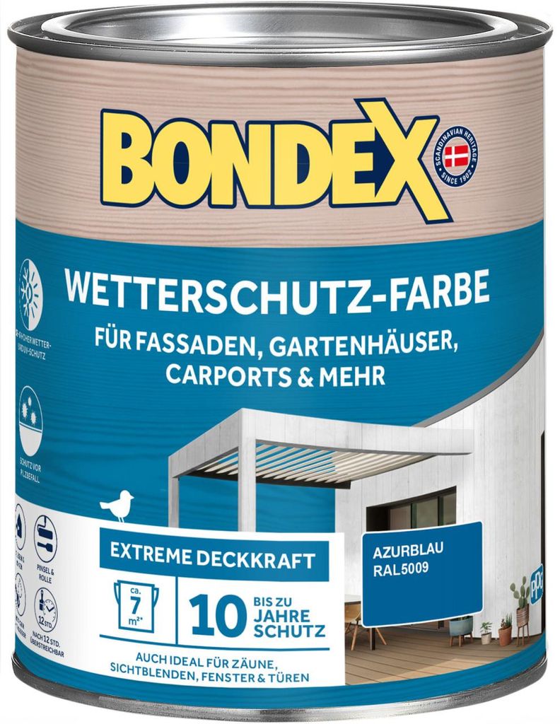 Bondex Wetterschutz-Farbe Azurblau - Ral5009 0,75 L - Produktbild 